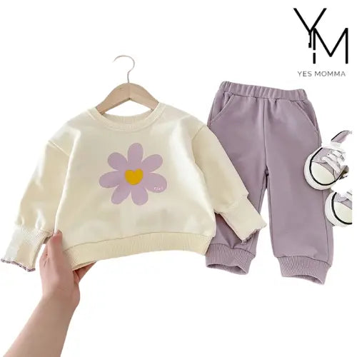 Infant Two-piece Set Cute Flower Sweatshirt And Sweatpants Baby Girl Suit - Yes Momma