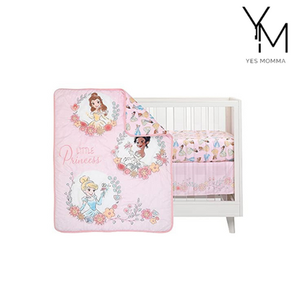 Disney Princesses Nursery Baby Crib Bedding Set, Pink, 3 Count Yes Momma