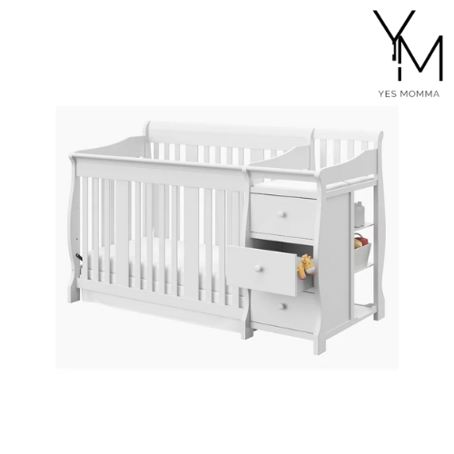 Portofino 5-in-1 Convertible Crib and Changer (White) – Changing-Table Combo with Drawer, Converts to Toddler Bed, Daybed Full Yes Momma