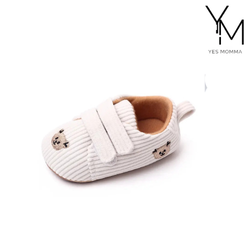 Embroidered Little Bear Baby Shoes Double Velcro Striped Dropshipman