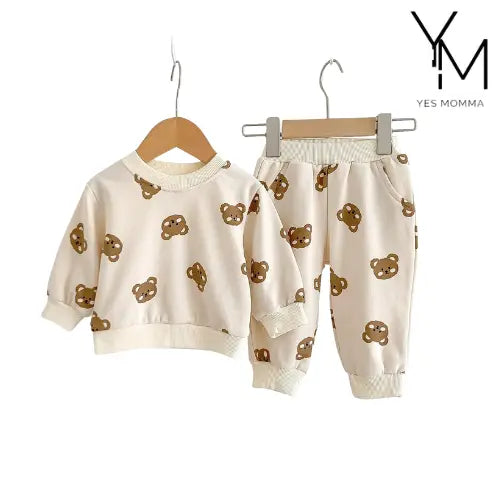 Baby Clothes Suit Cotton Round Neck Bear Cartoon Sweater - Yes Momma