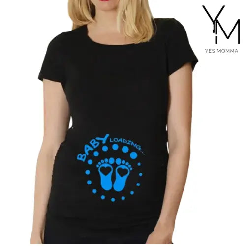 Black Pregnancy Shirt Maternity Cute Baby Print O-Neck Short - Yes Momma