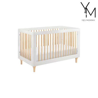 3-in-1 Convertible Crib with Toddler Bed Conversion Kit in White and Natural, Greenguard Gold Certified Yes Momma