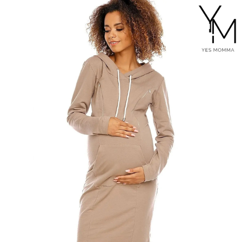 Cotton Maternal Dress w/ Sewn Hood PeeKaBoo