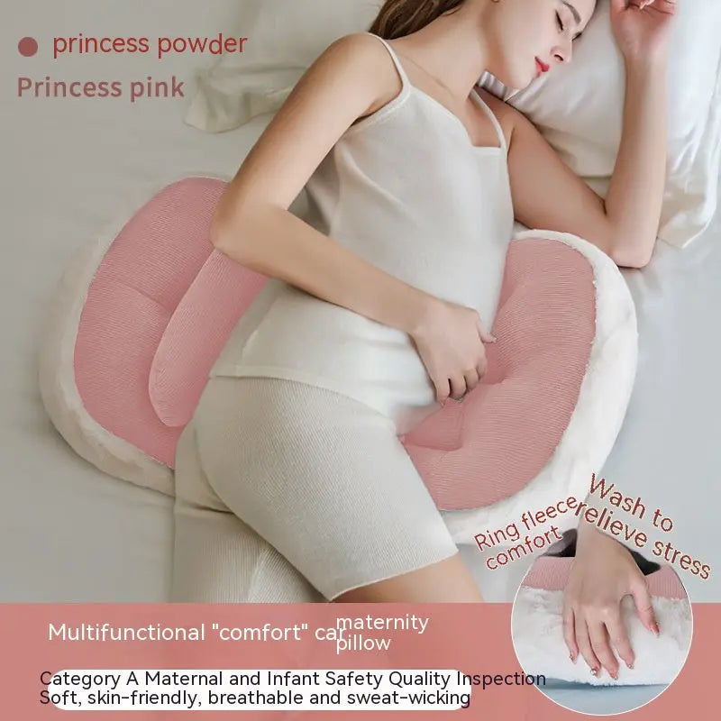 A plush faux fur pregnancy sleeping pillow designed for full-body support and comfort. Featuring ultra-soft rabbit fur fabric and high-quality polyester fiber filling, it contours to the body for restful sleep. Available in stylish colors.
