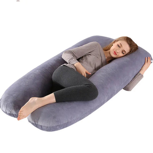A U-shaped pregnancy body pillow with high-quality polyester fiber filling, designed for full-body support and relief for the back, hips, and belly. Soft, ergonomic, and perfect for maternity care, postpartum recovery, and relaxation.