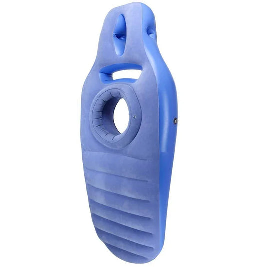 Inflatable Maternity Pillow designed for safe stomach sleeping during pregnancy. Provides adjustable support for the growing belly, reduces back pain, and improves sleep quality. Features a declined leg section for lower back relief. Made from 100% cotton for a soft, breathable surface. Helps with optimal baby positioning and better lung expansion