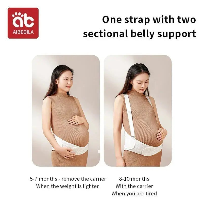 Baby Belly Support Belt for pregnancy, made from 100% cotton knitted fabric for breathable, gentle support. Reduces pressure on the back and pelvic area, alleviating lower back pain, pelvic discomfort, and pregnancy strains. Adjustable adhesive fit ensures a secure, comfortable wear for expectant moms in any trimester.