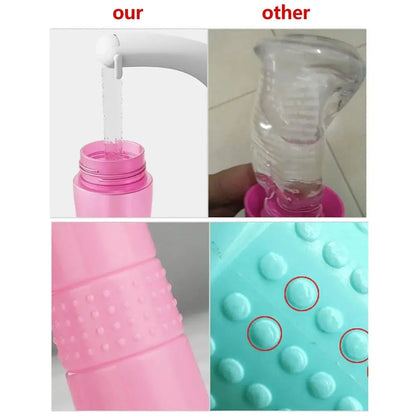 Straight Head Peri Bottle designed for postpartum recovery, featuring an angled spout for gentle and thorough cleansing of sensitive areas. 500ML reusable capacity with a retractable nozzle, nozzle cover, and waterproof travel bag for convenience. Versatile for new moms, camping, menstrual hygiene, and hemorrhoid care, providing soothing relief and hygiene on the go.