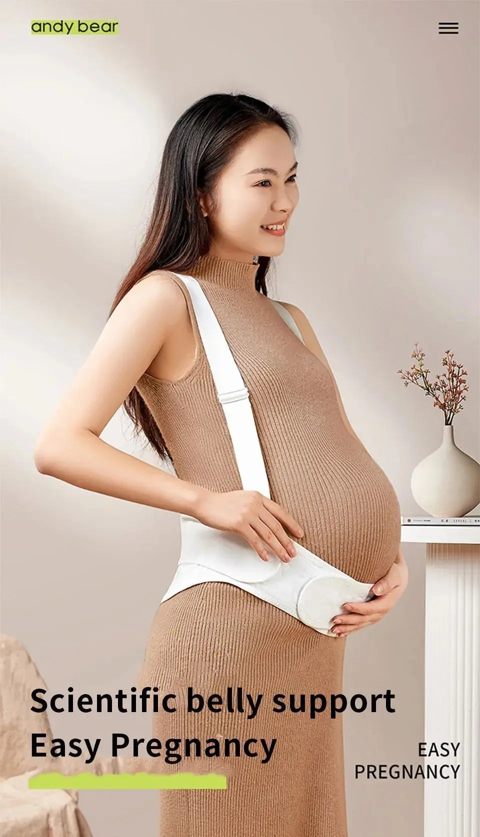 Baby Belly Support Belt for pregnancy, made from 100% cotton knitted fabric for breathable, gentle support. Reduces pressure on the back and pelvic area, alleviating lower back pain, pelvic discomfort, and pregnancy strains. Adjustable adhesive fit ensures a secure, comfortable wear for expectant moms in any trimester.