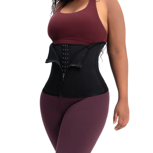  A woman wearing a women's shapewear corset waist belt, designed for tummy control and waist slimming. Made from high-quality knit fabric, this breathable and flexible girdle provides medium compression for a smooth, hourglass silhouette while improving posture and supporting the lower back. Perfect for daily wear, postpartum recovery, or workouts.