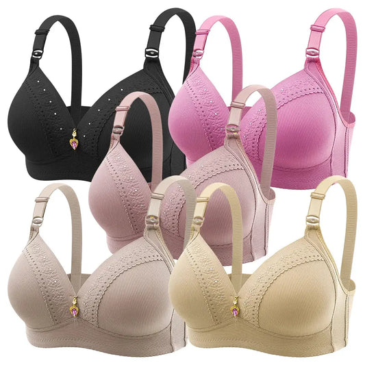  A stylish lace push-up nursing bra with a wire-free design for gentle lift and full support. Features easy-access nursing clips for convenience, made from a breathable nylon-polyester blend. Available in Black, Gray, Red, Purple, Skin Color, and Cameo Brown.