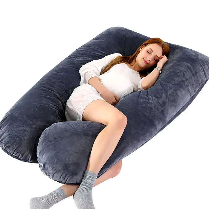 A U-shaped pregnancy body pillow with high-quality polyester fiber filling, designed for full-body support and relief for the back, hips, and belly. Soft, ergonomic, and perfect for maternity care, postpartum recovery, and relaxation.